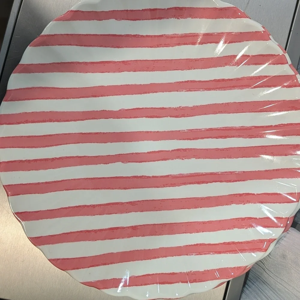 Rachel Ashwell The Farmhouse Watercolor Cabana Stripe Melamine Plates Set of 4
